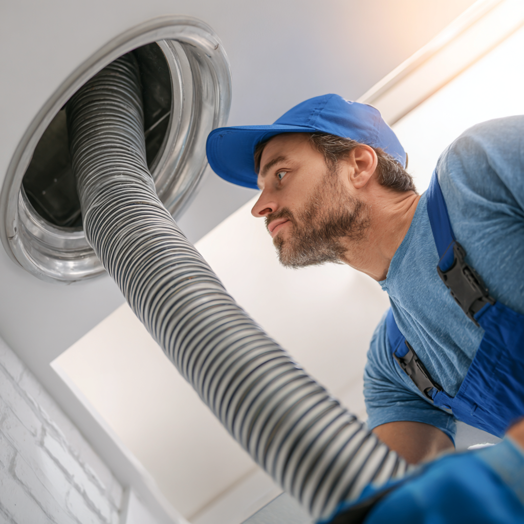 Professional dryer duct cleaning service removing lint buildup